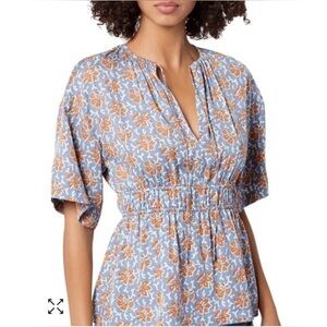 JOIE Renae Floral Peplum Top. Blue Rust Multi Viscose Sz Medium. NWOT